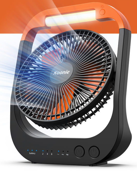 Konnie 8 inch Camping Fan with LED Lantern, 90hrs 20000mAh Rechargeable Battery USB Fan with 4 Speeds 350°Head Rotation, Desk Table Fan for Outdoor Tent Travel Picnic