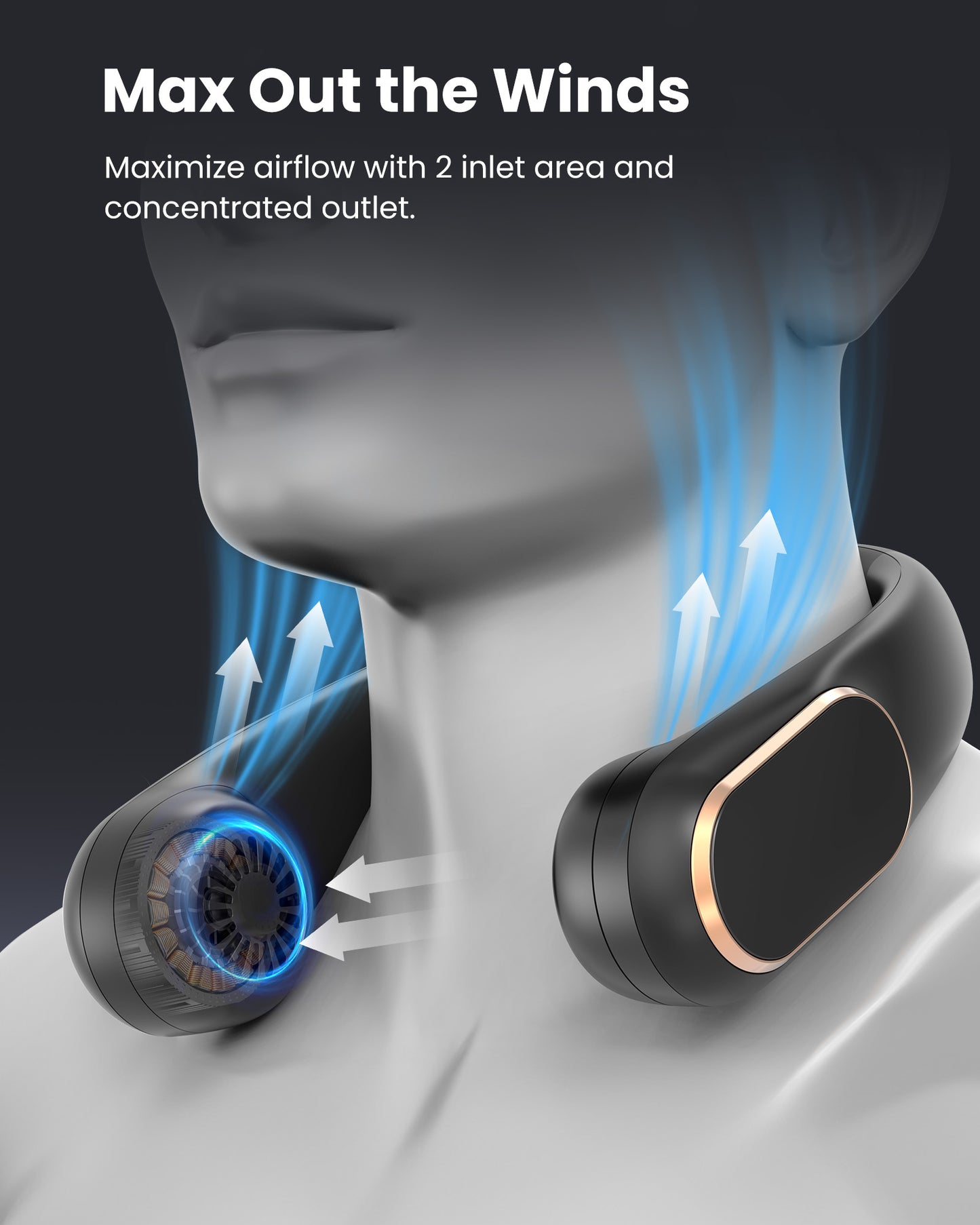 Koonie Neck Fan Rechargeable, Personal Portable Fan Battery Operated, Hands Free Wearable USB Neck Cooling Fan for Indoor Outdoor, Width Adjustable, Digital Display, 4-12h Working Time
