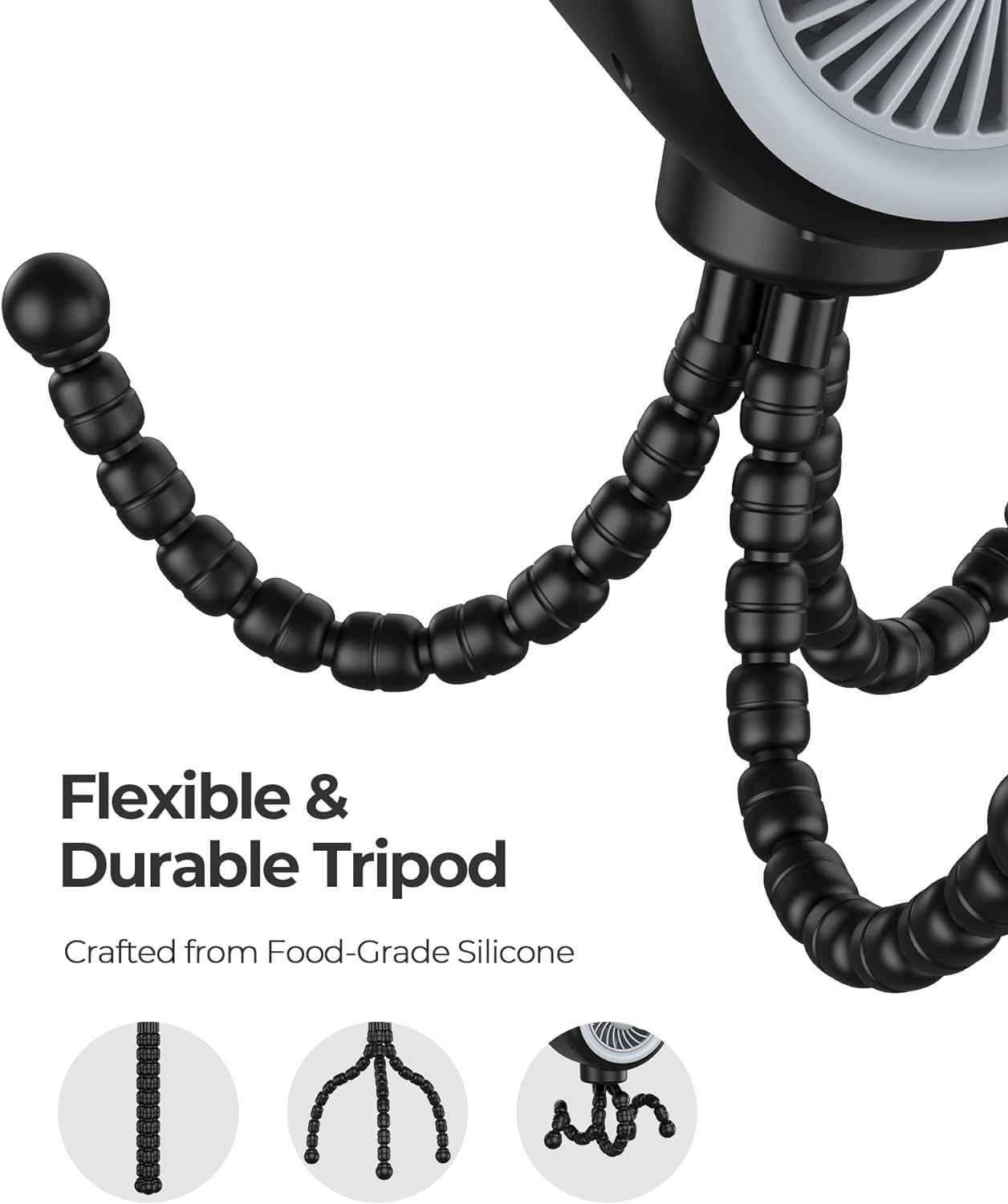 Koonie Oscillating Stroller Fan, Flexible Tripod, Clip-on for Car Seats, USB Rechargeable Battery Operated, 3 Speeds, Quiet Operation - Portable Baby Travel Gear for Camping, Tent, Crib, Bike