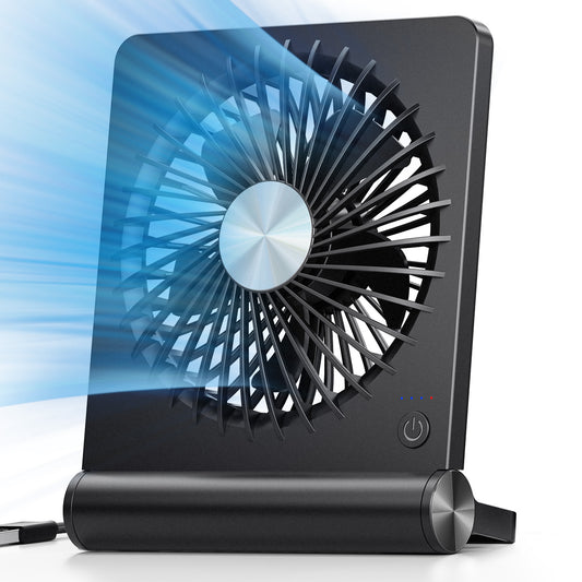 Koonie Desk Fan, Strong Wind Ultra Quiet Small USB Fan 180° Tilt Folding 3 Speeds Adjustable USB-C Powered Personal Fan for Home Office Desktop