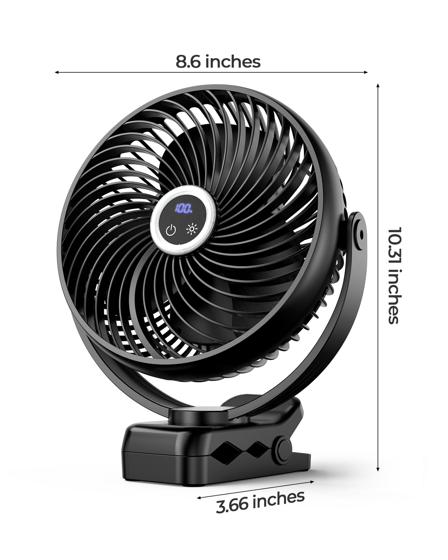Koonie 10000mAh Portable Clip on Fan with LED Lantern and Hook, 8'' Battery Operated Desk Fan, Quiet Camping Fan with LED Digital Display, 360° Rotation & 3 Speeds for Travel Tent Gym Treadmill