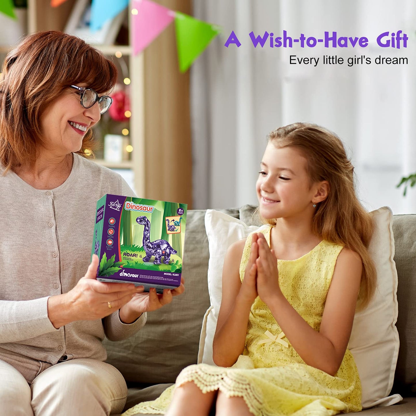 Koonie Dinosaur Toys for Girls, 2 Year Old Girl Toys, Purple Dinosaur Remote Control Reversible Sequins Dinosaur Toy Can Repeat Walk Roar Sing, Christmas Birthday Gifts for 2-7 Years Old Kids Toddlers