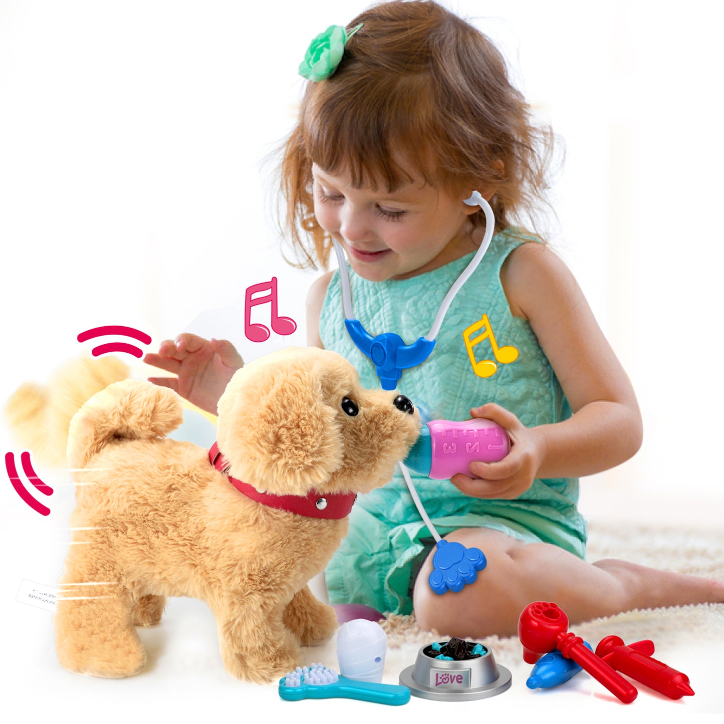 Koonie Realistic Robot Puppy - Interactive Walking & Barking Dog with Singing/Tail Wagging, Educational Play & Plush Birthday Gift for 2-5 Years Old Girls