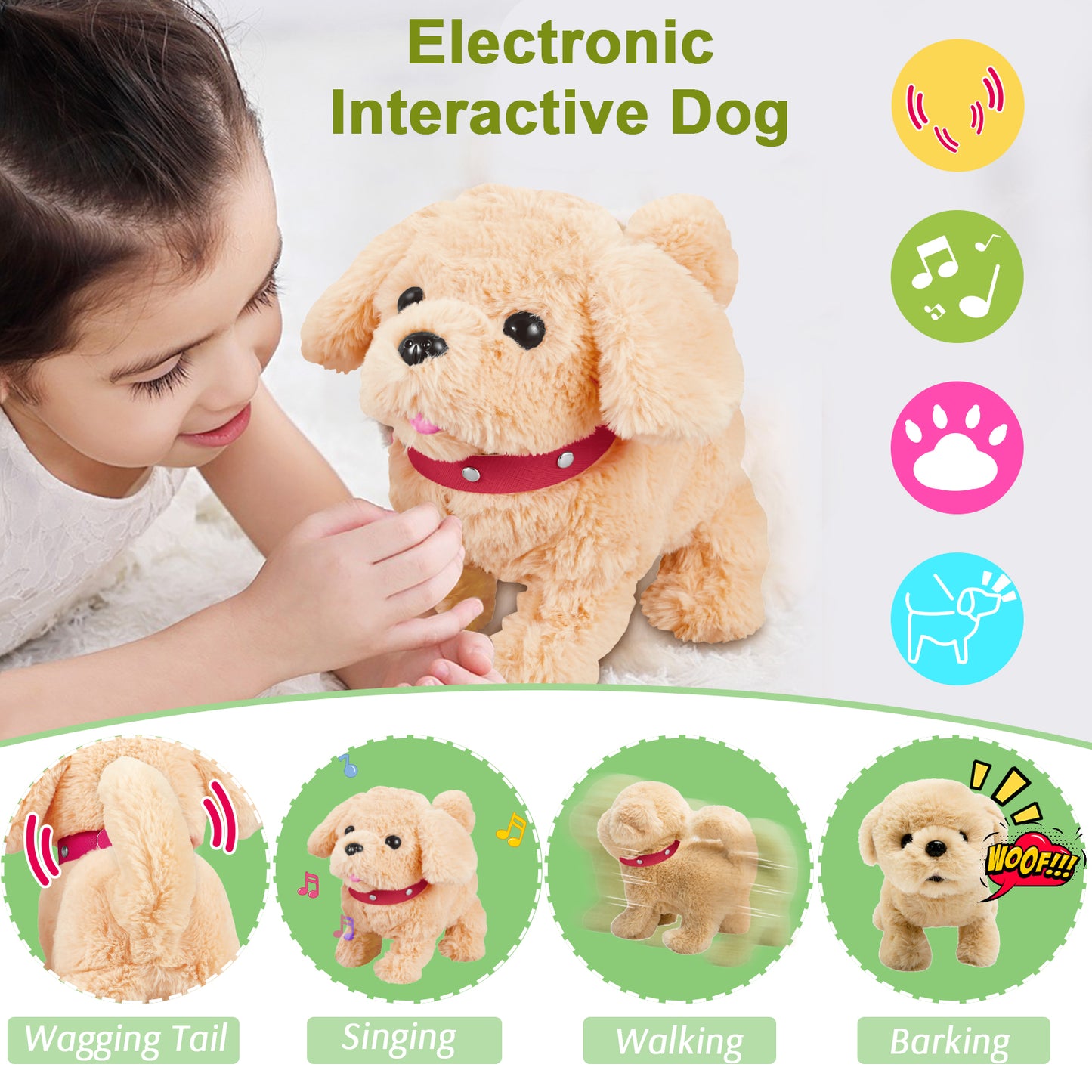Koonie Realistic Robot Puppy - Interactive Walking & Barking Dog with Singing/Tail Wagging, Educational Play & Plush Birthday Gift for 2-5 Years Old Girls