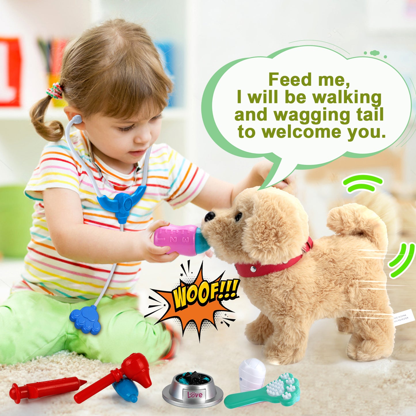 Koonie Realistic Robot Puppy - Interactive Walking & Barking Dog with Singing/Tail Wagging, Educational Play & Plush Birthday Gift for 2-5 Years Old Girls