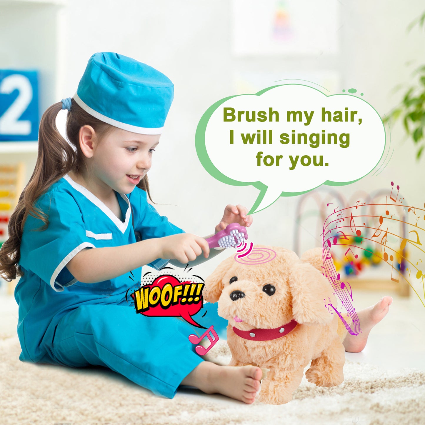Koonie Realistic Robot Puppy - Interactive Walking & Barking Dog with Singing/Tail Wagging, Educational Play & Plush Birthday Gift for 2-5 Years Old Girls